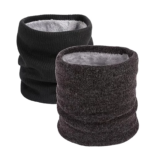 Pack of 2 Scarf Neck Warmer Women Men Fleece Lining Winter, A-black & dark grey, One Size