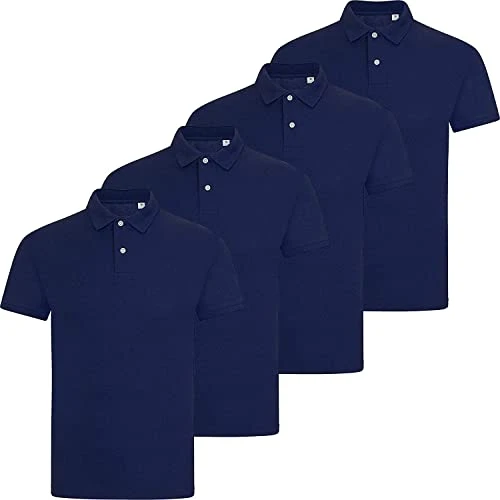 Pack of 4 Mens Polo Shirt Short Sleeve Plain Pique Top Designer Tshirt Tee (Navy, XL)