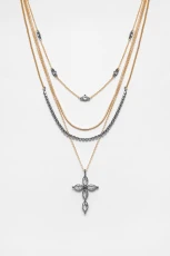 Pack Of Chains With Rhinestones And Cross - Gold