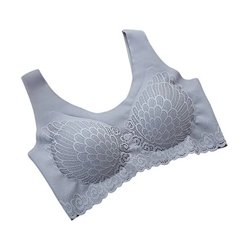 Padded Bras for Women 2 Sizes Bigger Plus Size Backless Bra Women's Full Coverage Floral Lace Plus Size Underwired Bra Floral Lace Minimizer Bra Limited Time Deals Sale Clearance Grey