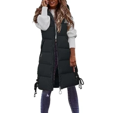 Padded Gilet For Women Uk Casual Soild Longline Hood Waistcoat Loose Fit Zip Windproof Trench Coat L