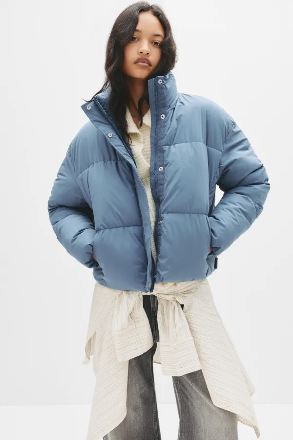 Padded High Neck Jacket - Medium blue