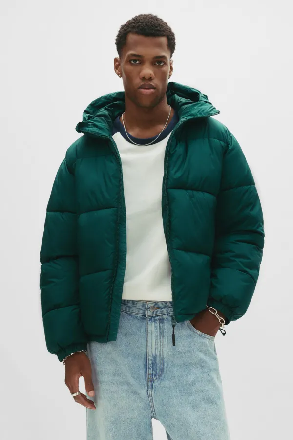 Padded Jacket With Hood - Green