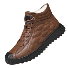 Padded Snow Boots Men's Warm Non-Slip Leather Shoes Waterproof Thickened Hiking Shoes Outdoor Shoes Men's Winter Thickened Cotton Shoes Walking Shoes Leisure Shoes, brown, 44 EU