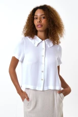 Padma Ruffle Collar Short Sleeve Blouse - White