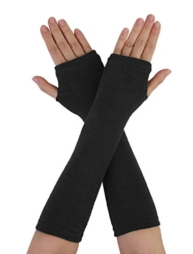 Pair Winter Arm Warmers Elbow Long Elastic Fingerless Gloves for Lady Black One size