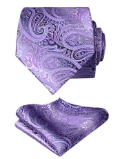 Paisley Men's Tie and Pocket Square Sets (59" Length x 3.5" Width, Lilac)