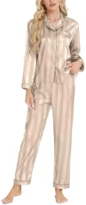 Pajama Set for Women Loungewear Button Down Nightwear Super Soft Long Sleeve Sleepwear Two Pieces Nightwear Silk Satin Pajamas Set Satin Nightgown Set Champagne