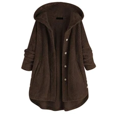 Pajamas For Women Uk Plush Warm Sleepwear Hooded Long Sleeve Coat Long Hoodies Button Fleece Cardigan Plus Size Open Front Velvet Solid Colour Nightwear Short Nightgown Elegant Bathrobe