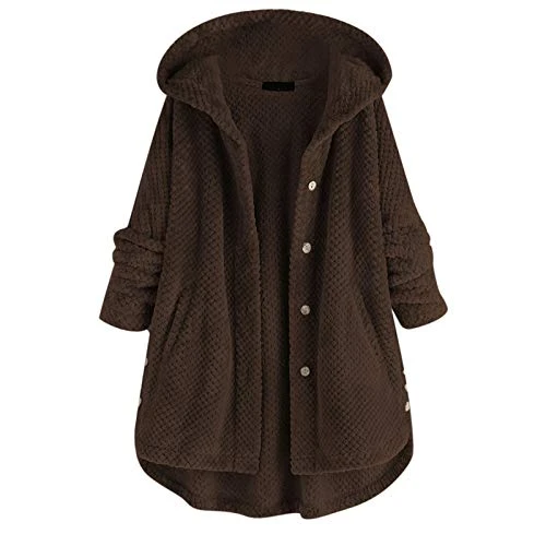 Pajamas For Women Uk Plush Warm Sleepwear Hooded Long Sleeve Coat Long Hoodies Button Fleece Cardigan Plus Size Open Front Velvet Solid Colour Nightwear Short Nightgown Elegant Bathrobe