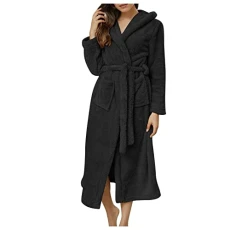Pajamas with Shorts Women Hooded Fleece Bathrobes Lightweight Soft Plush long Flannel Sleepwear Fleece Hooded Bathrobe Plush Long Robe T Shirt Nightgowns for Women Cotton Christmas Gifts