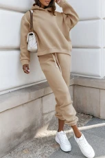 Pale Khaki Chunky Two-piece Hooded Sweatsuit - PALE KHAKI / / %POLYESTER+%COTTON