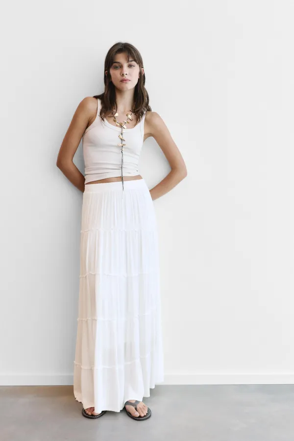 Panelled Midi Skirt - White
