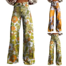 Pants for Women Casual Printing Womens Trousers Elasticated Waist Straight Lounge Pants Women Oversized Lightweight Workout Tracksuit Bottoms for Yoga Fitness Running(A6 Green,M)