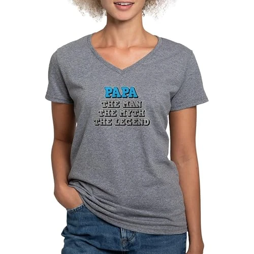 Papa: The Man Women's V Neck Dark T Shirt Womens Cotton V-Neck T-Shirt Gray