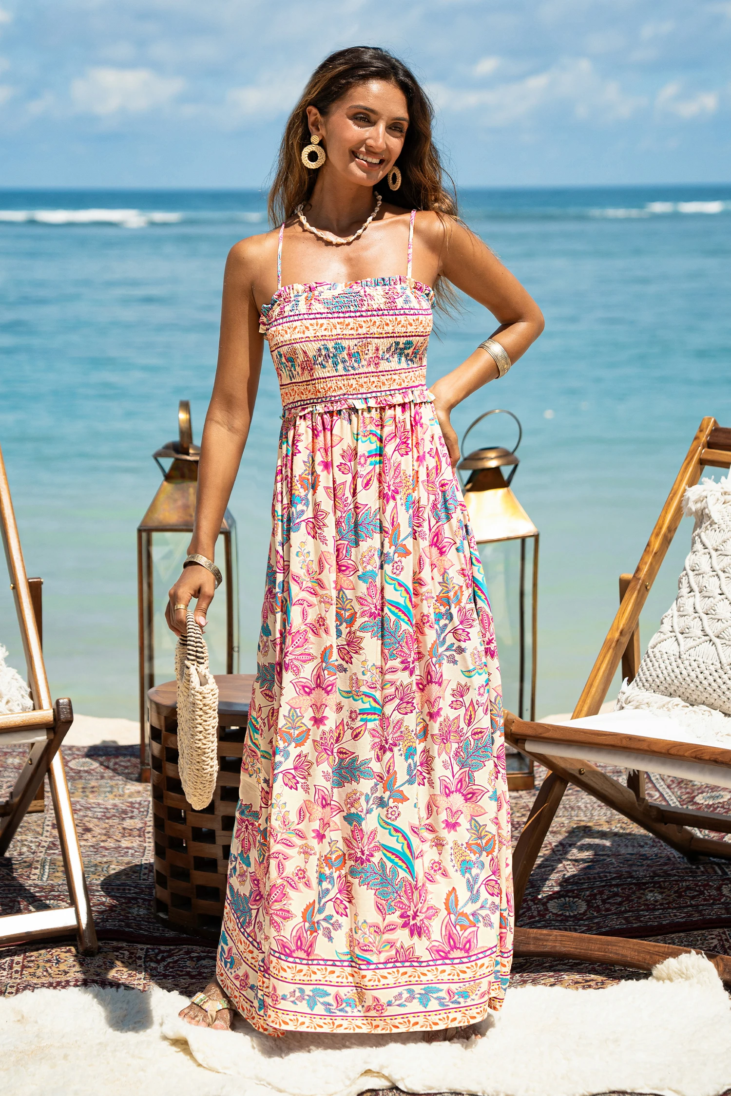 Papaya Punch Floral Maxi Dress - Pink