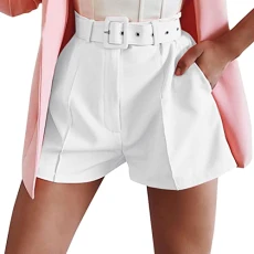 Paperbag Trousers Women's 2 Piece Casual Light Weight Thin Jacket Slim Coat Blazer Office Business Shorts + Belt Short Pants Trousers Women's Baggy, White, L Paperbag Trousers Women's 2 Piece Casual Light Weight Thin Jacket Slim Coat Blazer Office Business Shorts + Belt Short Pants Trousers Women's Baggy, White, L