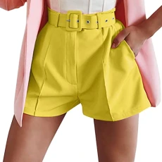 Paperbag Trousers Women's 2 Piece Casual Light Weight Thin Jacket Slim Coat Blazer Office Business Shorts + Belt Short Pants Trousers Women's Baggy, yellow, S Paperbag Trousers Women's 2 Piece Casual Light Weight Thin Jacket Slim Coat Blazer Office Business Shorts + Belt Short Pants Trousers Women's Baggy, yellow, S