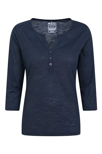 Paphos ¾ Sleeve Button Top - UV Lightweight Tee - for Spring Summer & Travel Navy 6