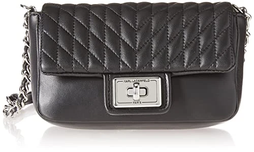 Paris Agyness Quilted Flap Crossbody, Black/Silver, One Size