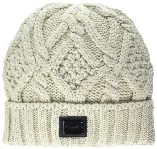 Paris Men's Iconic Logo on a Gunmetal Plate Beanie Hat, Oatmeal, One Size