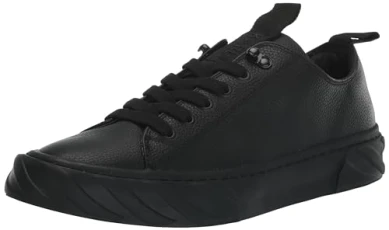 Paris Men's Leather Low Top Lowtop Sneaker, Black, 12 UK
