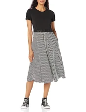 Paris Women's Blak Waist Band Midi Casual Dress, Black Soft White, M Paris Women's Blak Waist Band Midi Casual Dress, Black Soft White, M