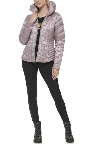 Paris Women's Knit Cuff Hooded Jacket Short Puffer, Quilted Primrose, S