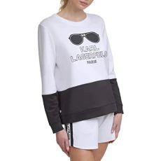 Paris Women's Long Sleeve Graphic Crewneck Sweatshirt, White/Black, Large Paris Women's Long Sleeve Graphic Crewneck Sweatshirt, White/Black, Large
