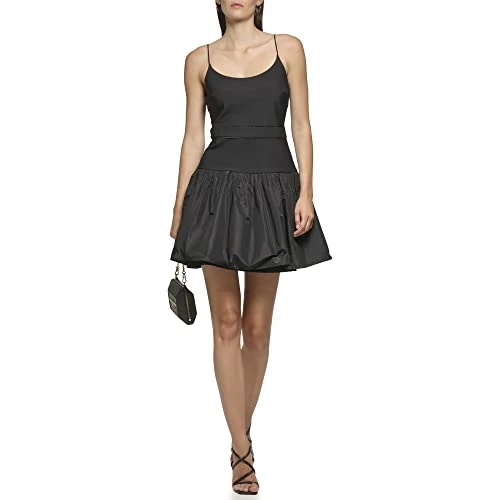 Paris Women's Nylon Compression and Taffeta Skirt Fit & Flare Dress, Black, 20