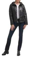 Paris Women's Pop Color Lightweight Quilted Puffer, Black, S