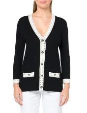 Paris Women's V-Neck Sweater Cardigan, Black Soft White, Small Paris Women's V-Neck Sweater Cardigan, Black Soft White, Small