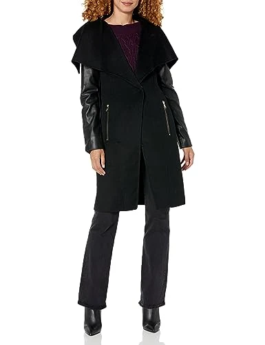 Paris Women's Wool Faux Leather Coat, Black, L