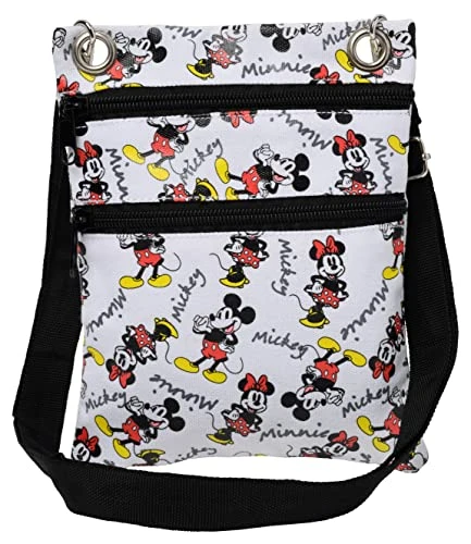 Passport Bag Crossbody Travel Mickey Minnie Eeyore Stitch All Over Print, White, One Size