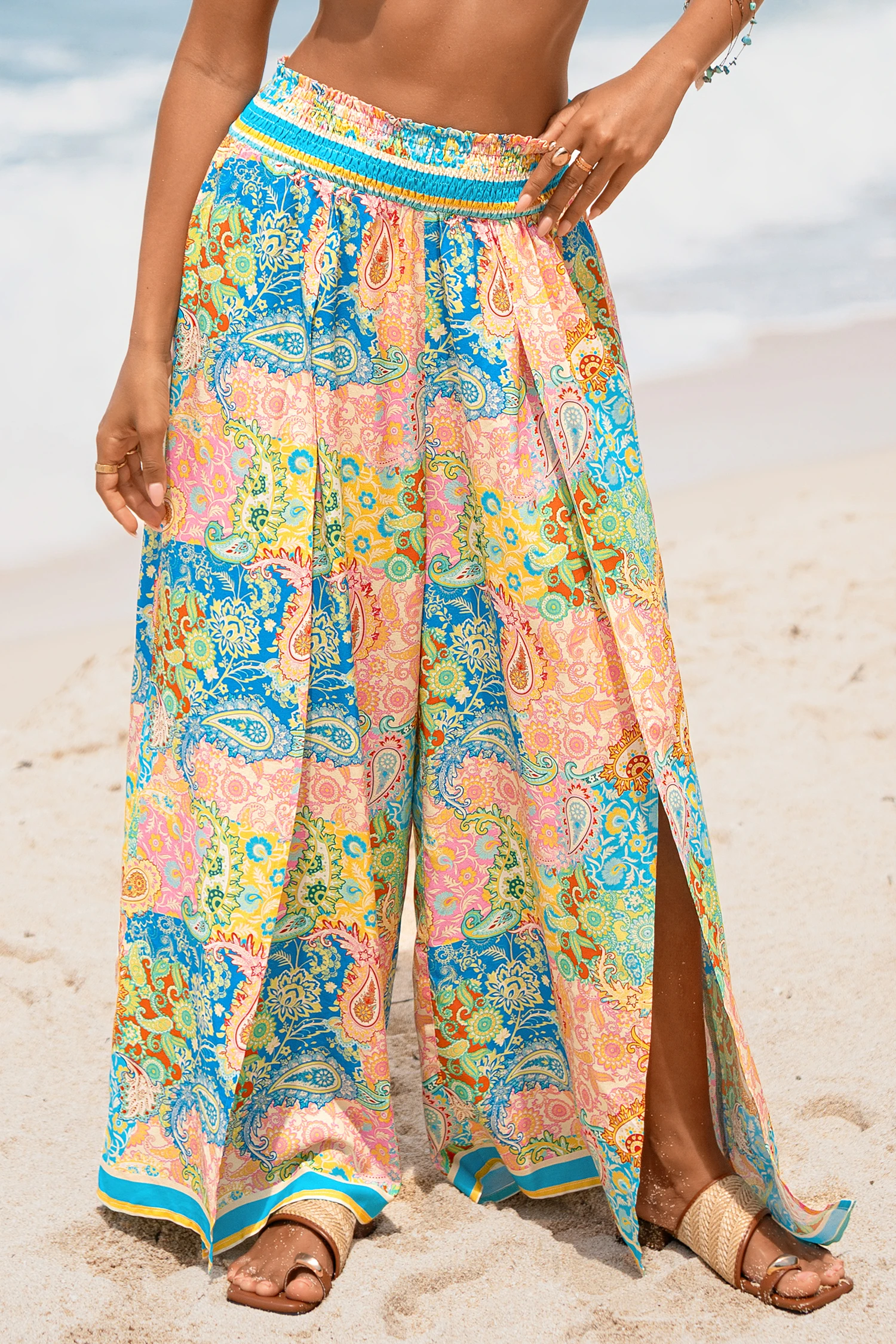 Pastel Skies Paisley Cover-Up Pants - Green
