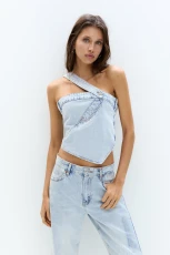 Patchwork Denim Top - Pale blue