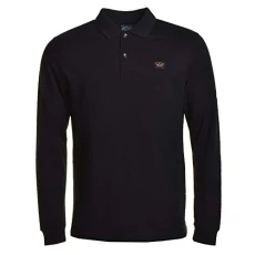 Paul and Shark Men's Long Sleeve Pique Cotton Polo Shirt Black M