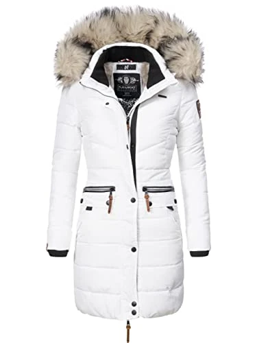 Paula Long Ladies’ Winter Puffer Coat with Faux Fur White M