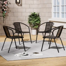 PE Rattan Stacking Garden Chairs Set of Black