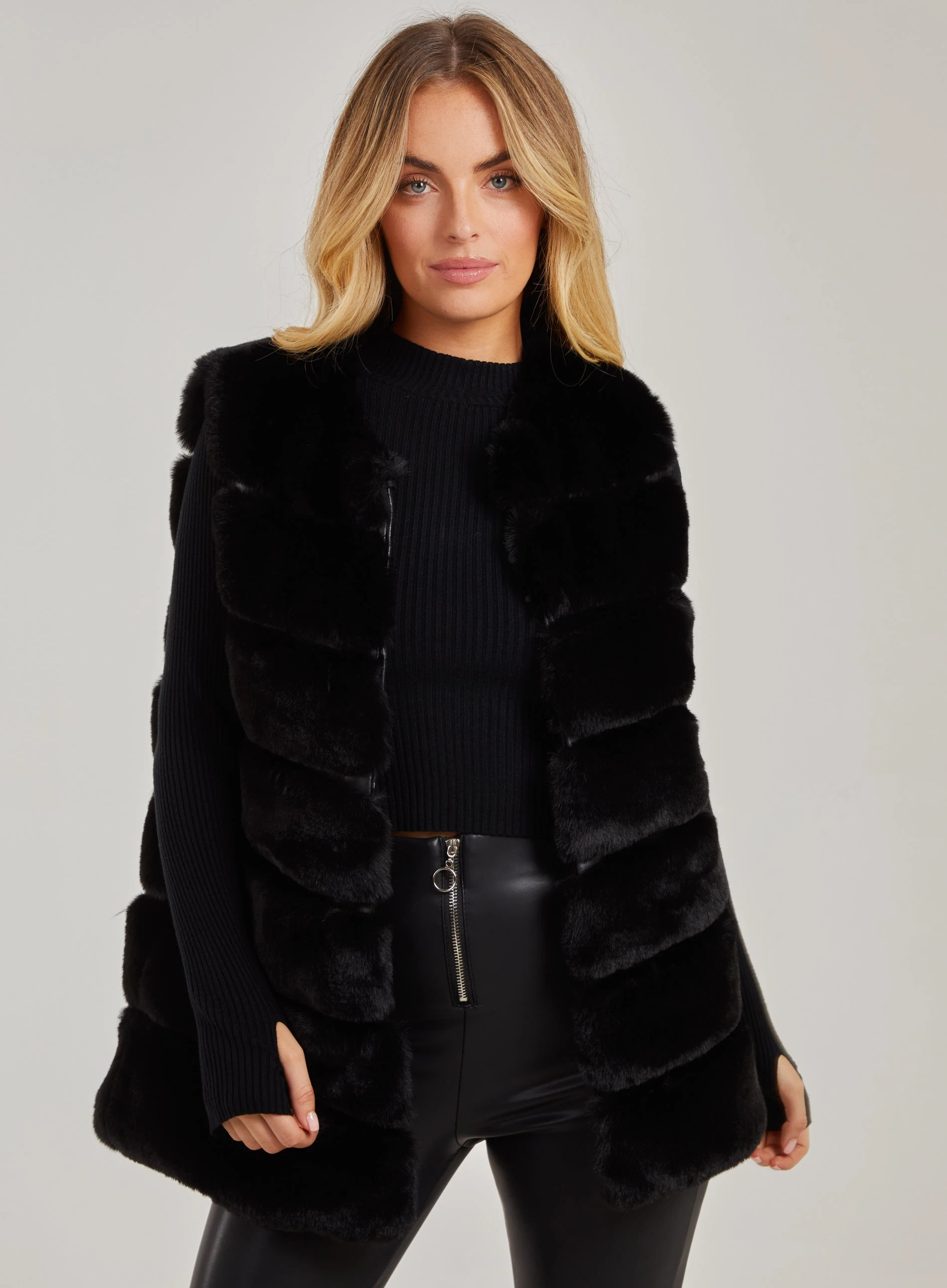 Pelted Faux Fur Gilet  - L  - Black