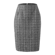 Pencil Plaid Skirts for Women Autumn Winter High Waisted Bodycon Knee-Length Wool Midi Skirt with Slit Beach, black, M