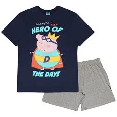 Peppa Pig Daddy Pig Hero Of The Day Short Pyjamas Set, Adults, S-5XL, Blue, Official Merchandise
