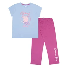 Peppa Pig Granny Pig Heart Of The Family Long Pyjamas Set, Womens, S-5XL, Pale Blue/Pink, Official Merchandise
