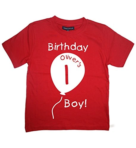 Personalised |1st Birthday Balloon T-Shirt with Your Name | Red | White Print | (1-2 Years)