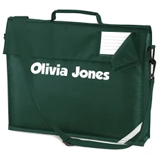 | PERSONALISED | Bottle Green Book Bag with STRAPS with Name | in Grobold Font | PERSONALISED | Bottle Green Book Bag with STRAPS with Name | in Grobold Font