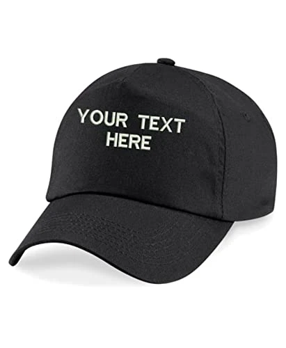 Personalised Embroidered Any Text Baseball Cap, BC010 Orignal Ultimate 5-Panel Cap Work Wear Cap Unisex Gift (Black)
