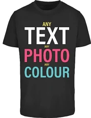 Personalised T-Shirt UK Unisex Short Sleeve Printed Text Image Photo Mens Womens Funny (Specific Size Guide in Description) Black