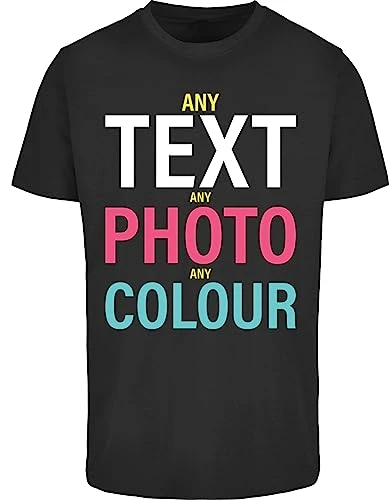 Personalised T-Shirt UK Unisex Short Sleeve Printed Text Image Photo Mens Womens Funny (Specific Size Guide in Description) Black