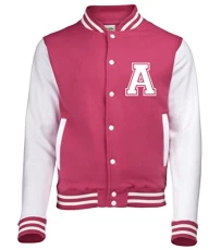 Personalized | 7-8 years | Fuchsia | Varsity | college | baseball jacket with name on back and initial on front. Personalized | 7-8 years | Fuchsia | Varsity | college | baseball jacket with name on back and initial on front.
