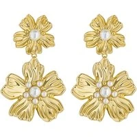 Petaria Gold Pearl Painted Petal Drop Earrings - Gold